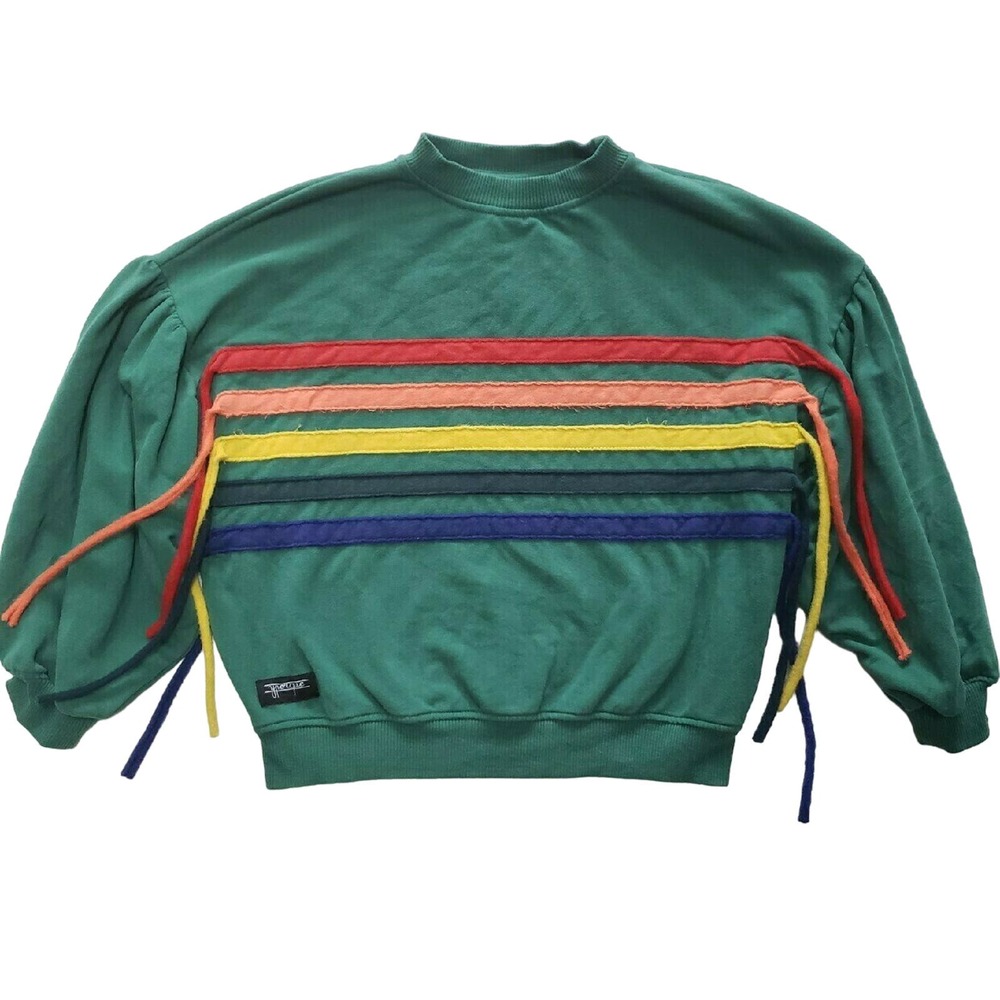 Yporque Green Slouch Rainbow Balloon Sleeve Sweatshirt 4